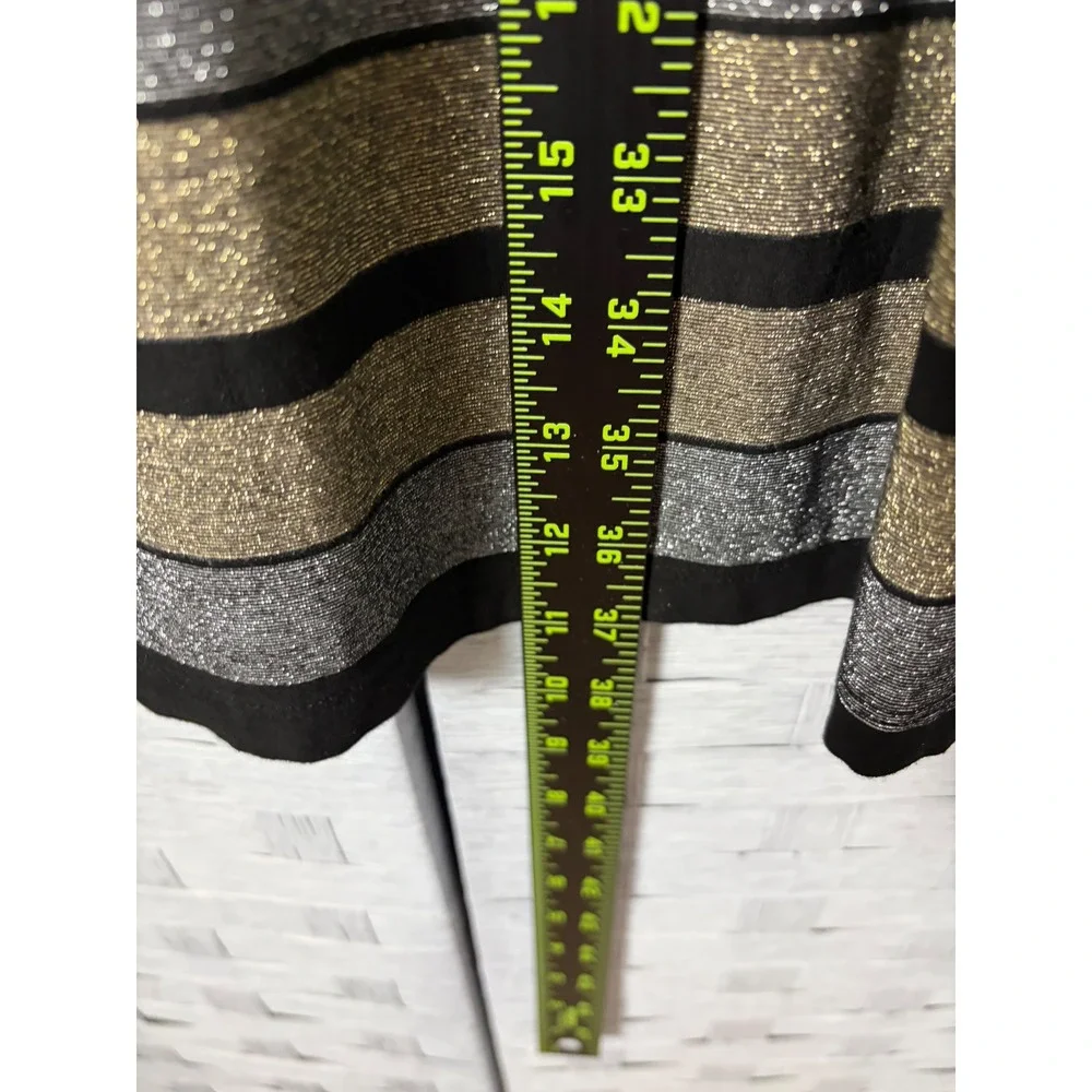 Three Dots Womens Dress‎ Metallic Striped Long Sleeve Knit Black Gold Silver Med